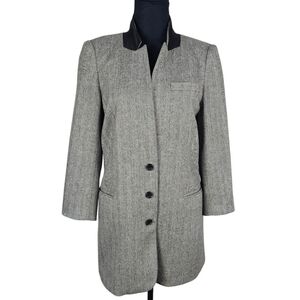 Elizabeth And James Wool Blend Herringbone Long Blazer Sz 8 Gray Equestrian